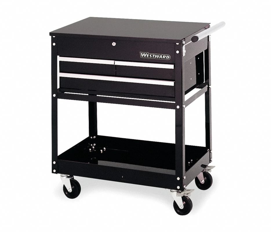 Grainger Standard Duty Utility Cart, 3 Drawers, 30" x 20" x 31", Black