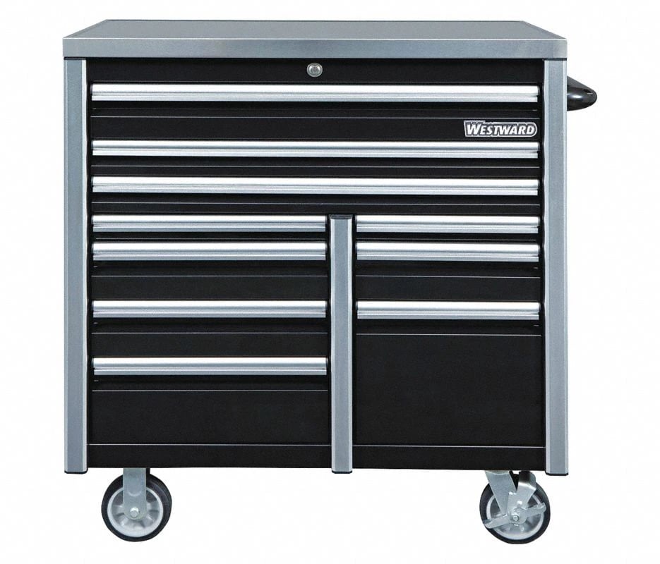 Grainger Industrial Rolling Tool Cabinet, 10 Drawers, Black, 42x24x46-3/16"
