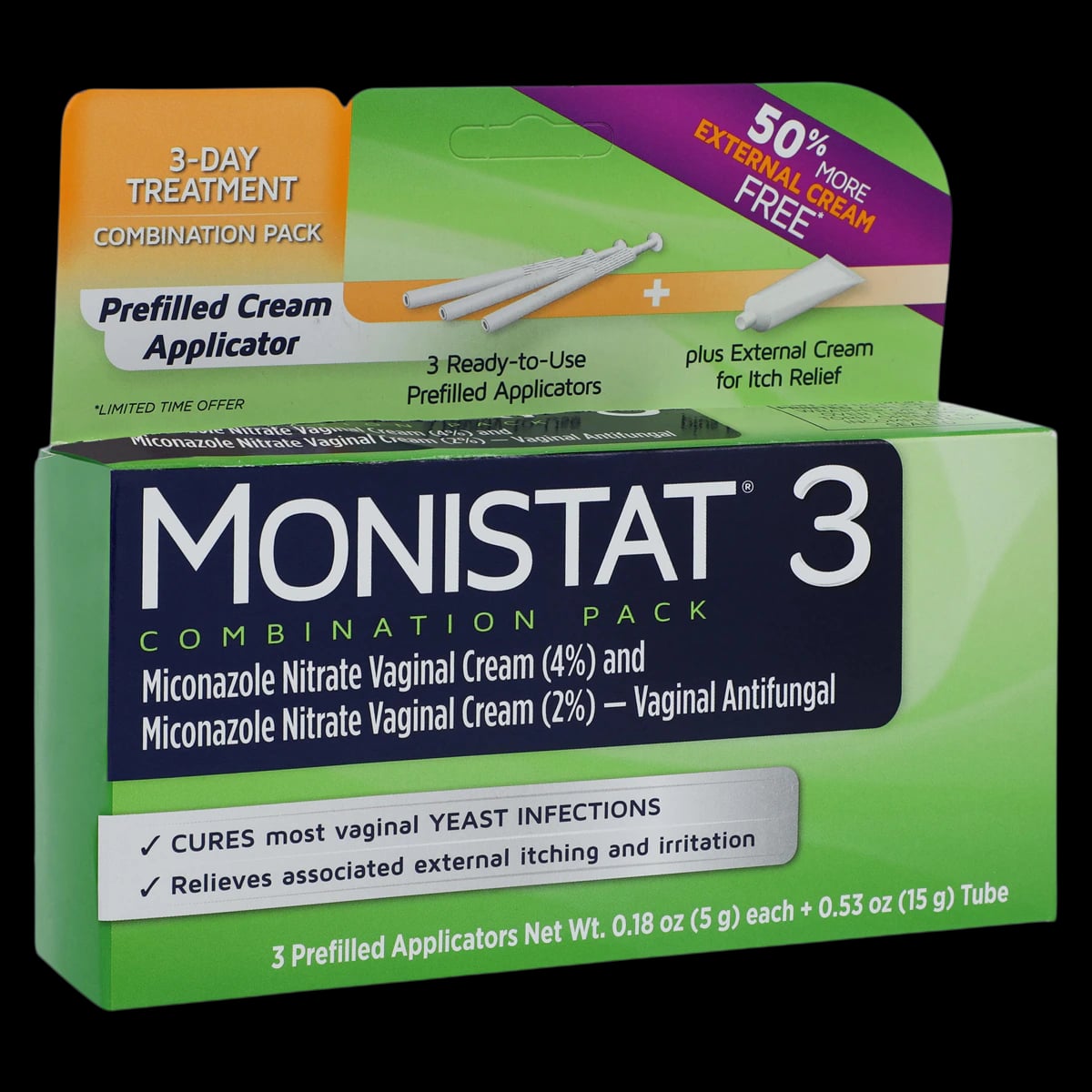 Monistat 3-Day Combination Pack, Prefilled Applicators, 3/Box