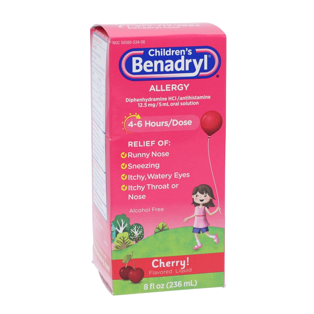Benadryl Children's Allergy Liquid, 12.5 mg/5 mL, Cherry Flavor, 8 oz Bottle