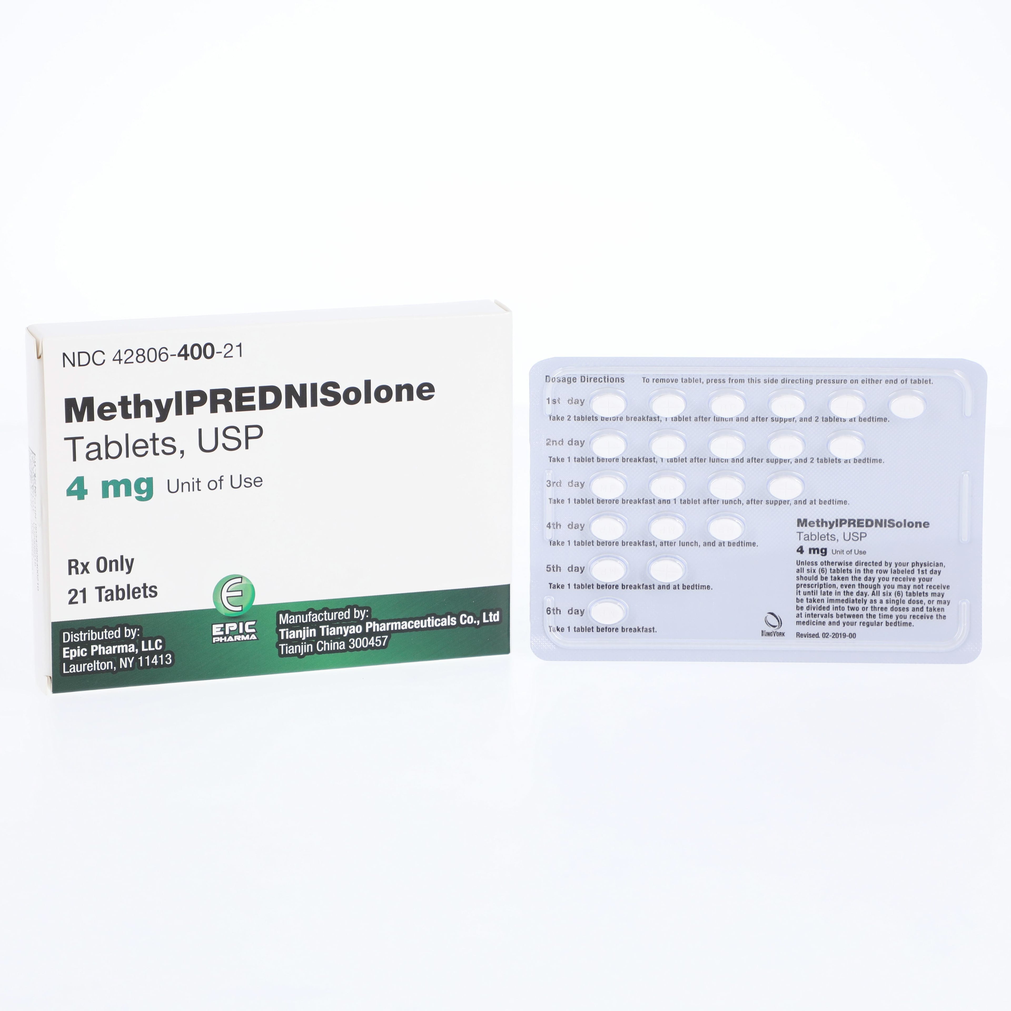 Methylprednisolone Tablets, 4mg, Unit Dose, 21/Package, Epic Pharma