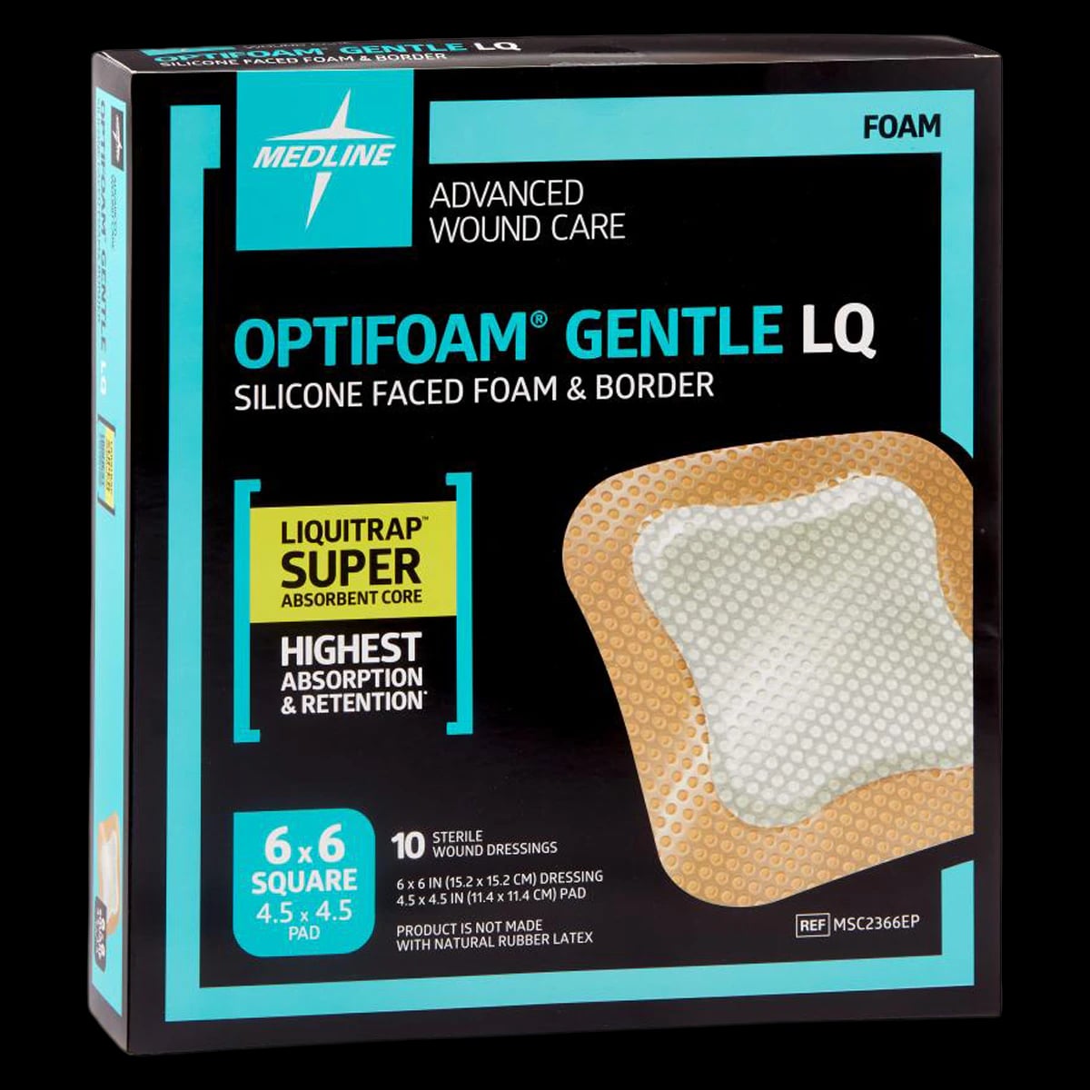 Medline Optifoam Gentle Silicone Foam Border Dressing, 6x6" Sterile, Gentle Adhesion, Latex-Free