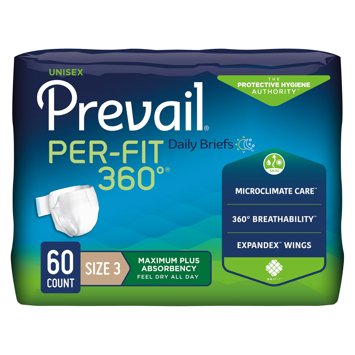 Prevail Per-Fit 360 Incontinence Brief, Unisex, XL (58-70" Waist), Heavy Absorbency, Beige, 60/Case