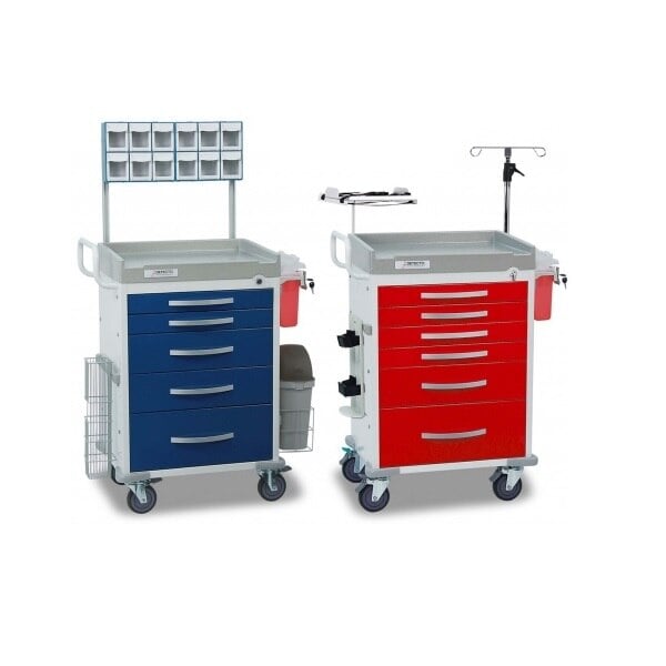 Detecto Rescue Series Medical Cart, 6 Drawer, Key Lock, 27.8 x 21.3 x 41.8 in, 5 in Casters