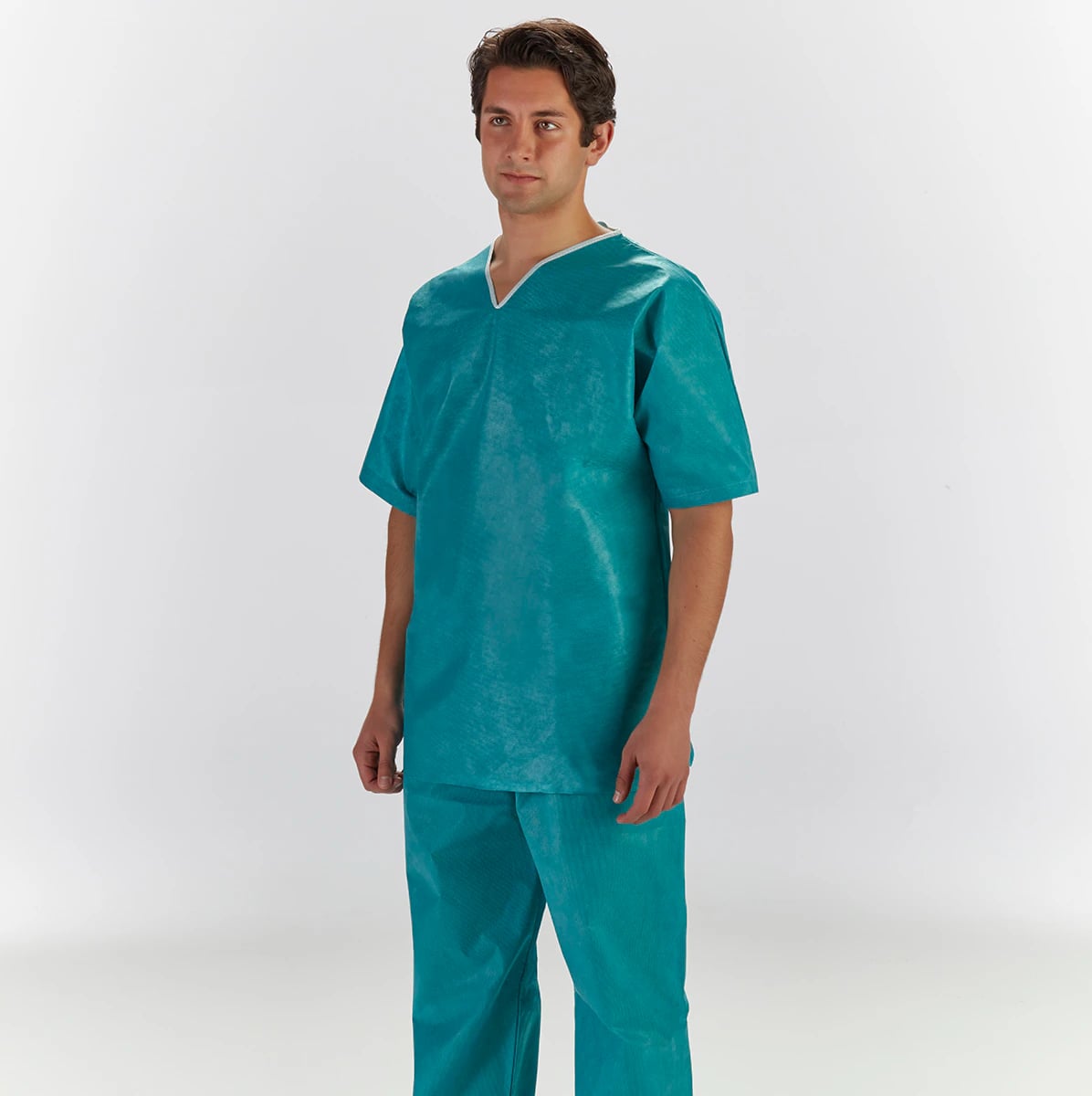 Graham Medical Patient Scrub Set, V-Neck, Non-Woven, Fluid Resistant, Drawstring, Large, Teal/White, Disposable, 20/Case