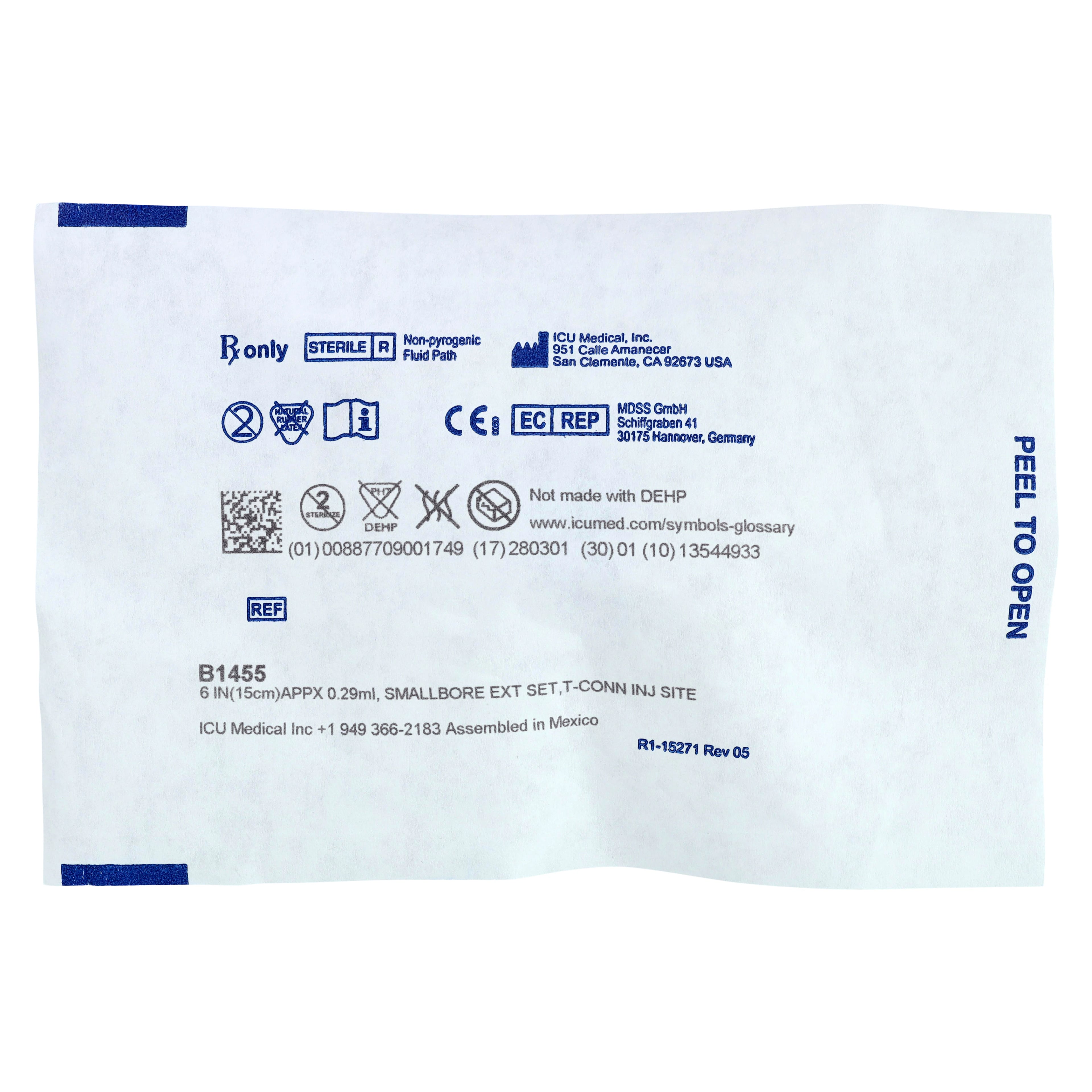 ICU Medical IV Extension Set, Small Bore, 6" Tubing with Slide Clamp, 50/Case