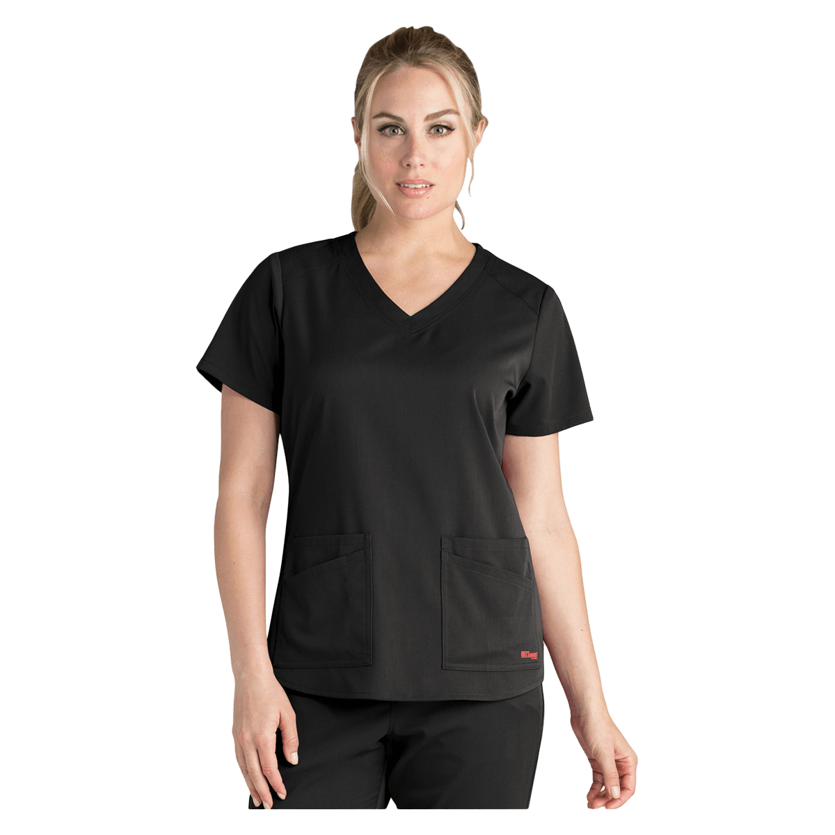 Barco Uniforms Emma Scrub Top, Greys Anatomy Stretch, V-Neck, 4 Pockets, Large, Black, Womens