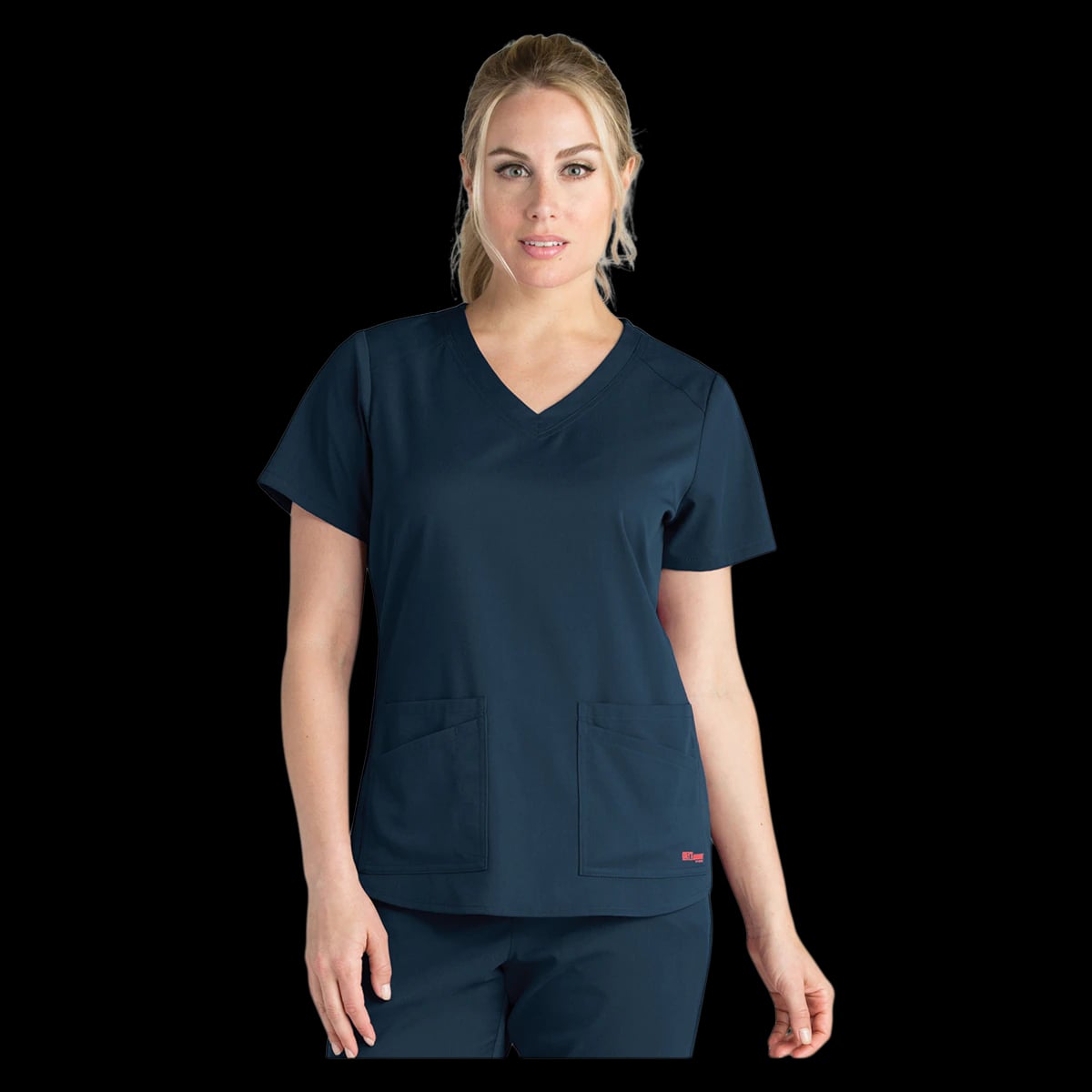 Barco Uniforms Emma Scrub Top, Greys Anatomy Stretch, V-Neck, 4 Pockets, Small, Steel, Womens