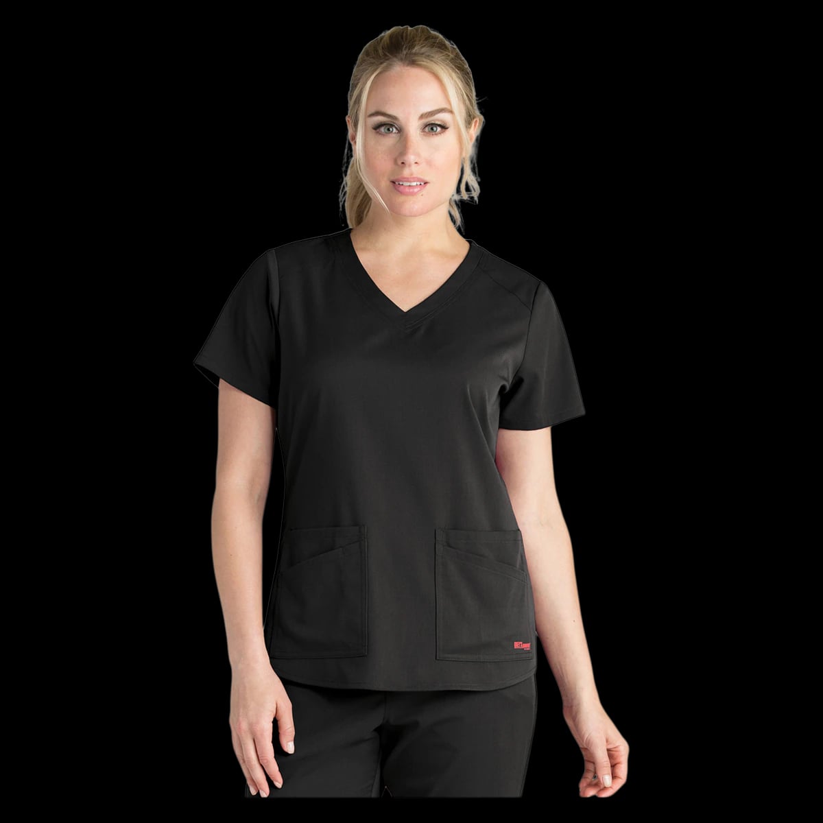 Emma Scrub Top, Greys Anatomy Stretch, V-Neck, 4 Pockets, 3X Large, Black, Womens