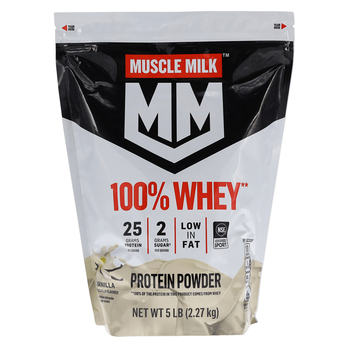 Muscle Milk 100% Whey Protein Powder, Vanilla, 5 lb Bag, 4/Case