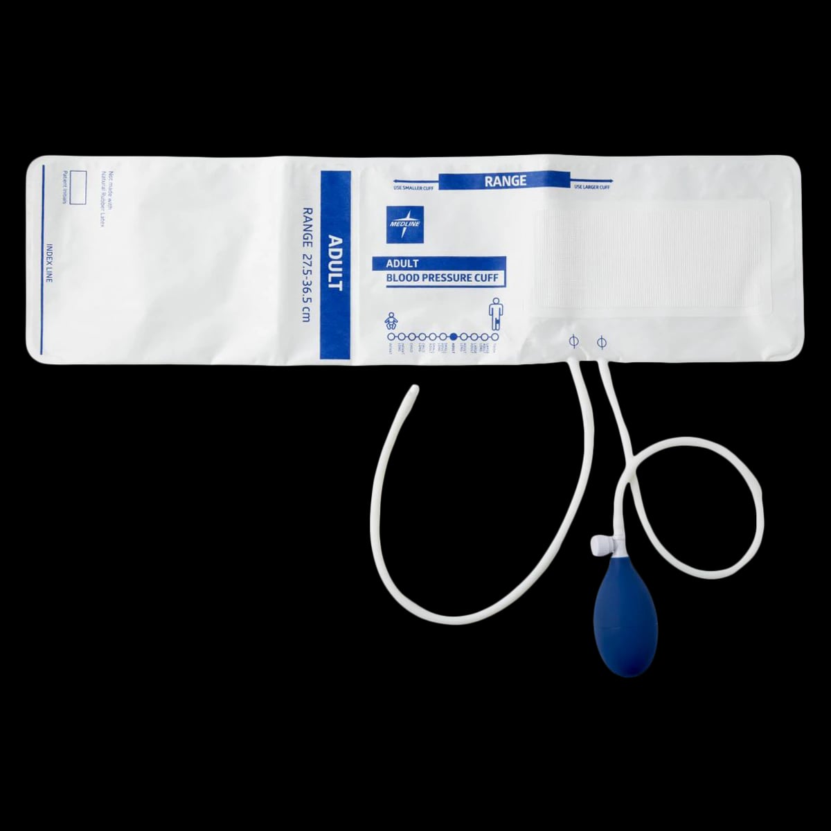 Medline Two-Tube Blood Pressure Cuff, White/Navy Blue, Latex-Free, for Manometer, 5/Box
