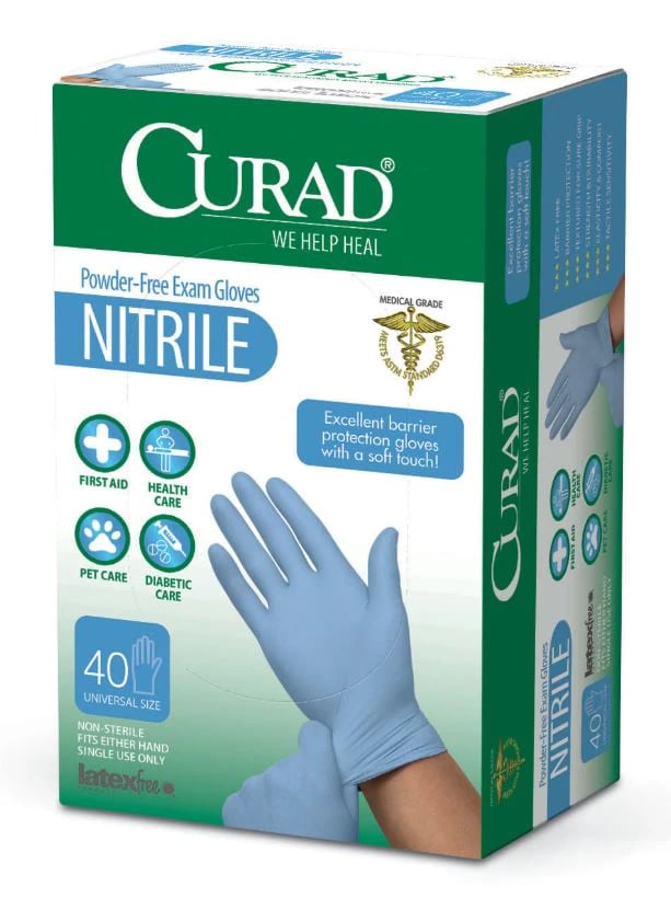 Curad Nitrile Exam Gloves, Powder Free, Non-Sterile, Universal Blue