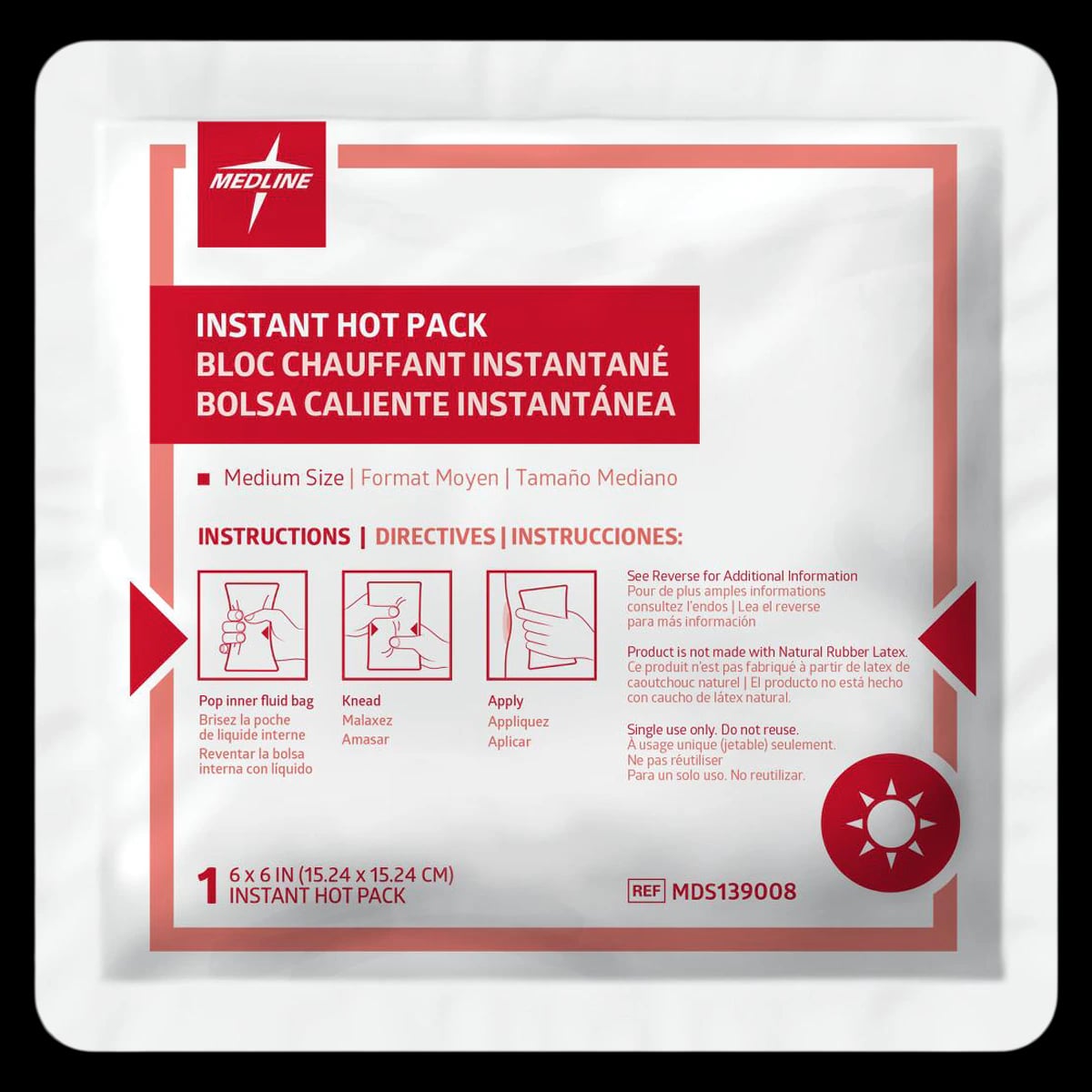 Medline Instant Hot Pack, 6" x 6", Medium, Single-Use