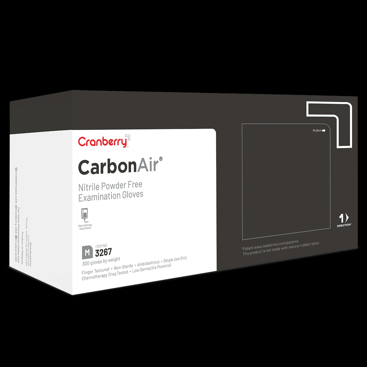 Carbon Air Nitrile Exam Gloves, Powder Free, Non-Sterile, Medium, Black, 300/Box, CR3267