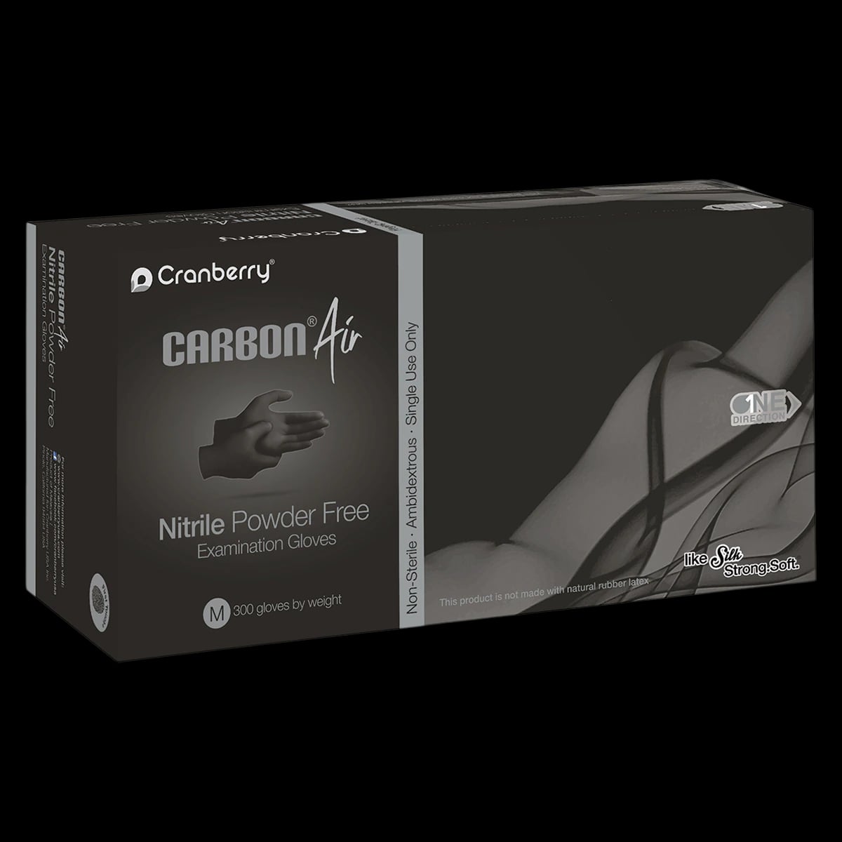Carbon Air Nitrile Examination Gloves, Powder Free, Non-Sterile, Large, Black, 300/Bx, CR3268