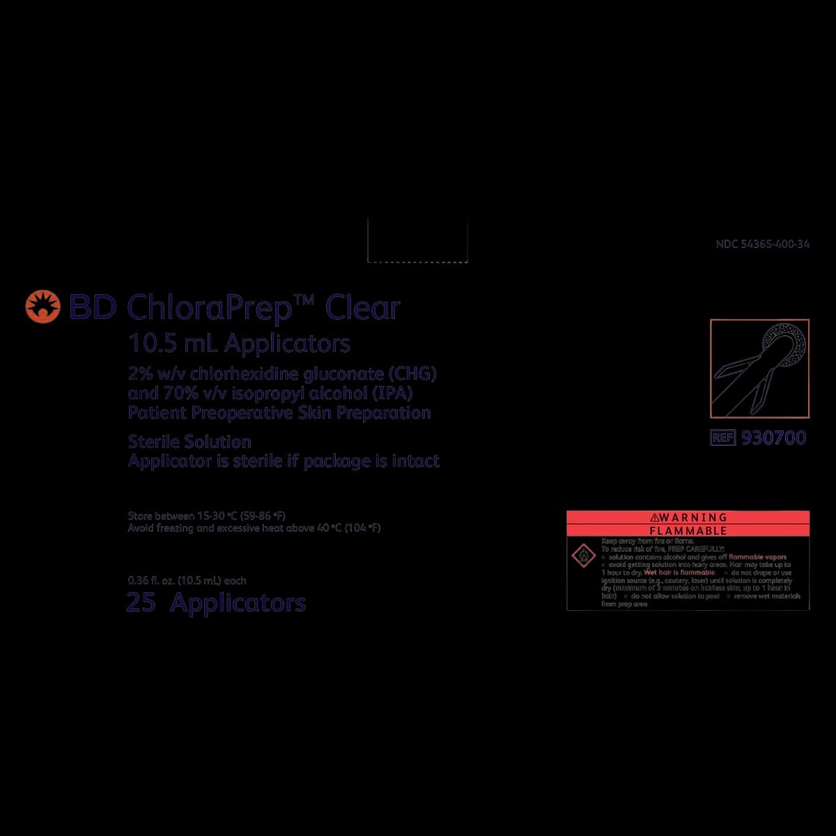 BD ChloraPrep Prep Applicator Foam, 10.5mL, Clear, Sterile, 0.025" x 13-1/8"