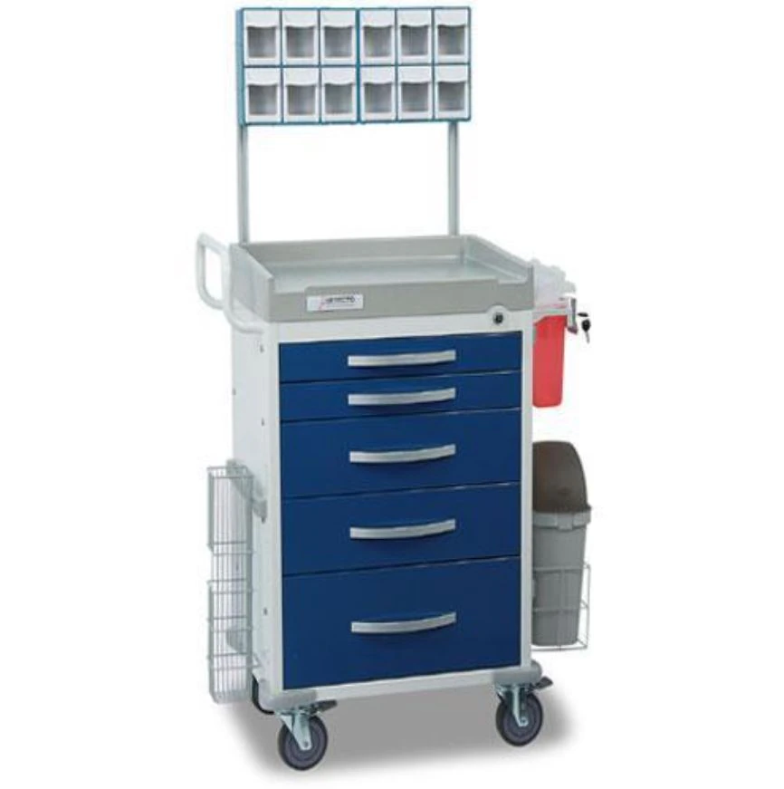 Detecto Rescue Series Anesthesia Cart, 6 Drawer, Loaded, 27.8 x 21.3 x 41.8 in, with 4 Casters and Key Lock