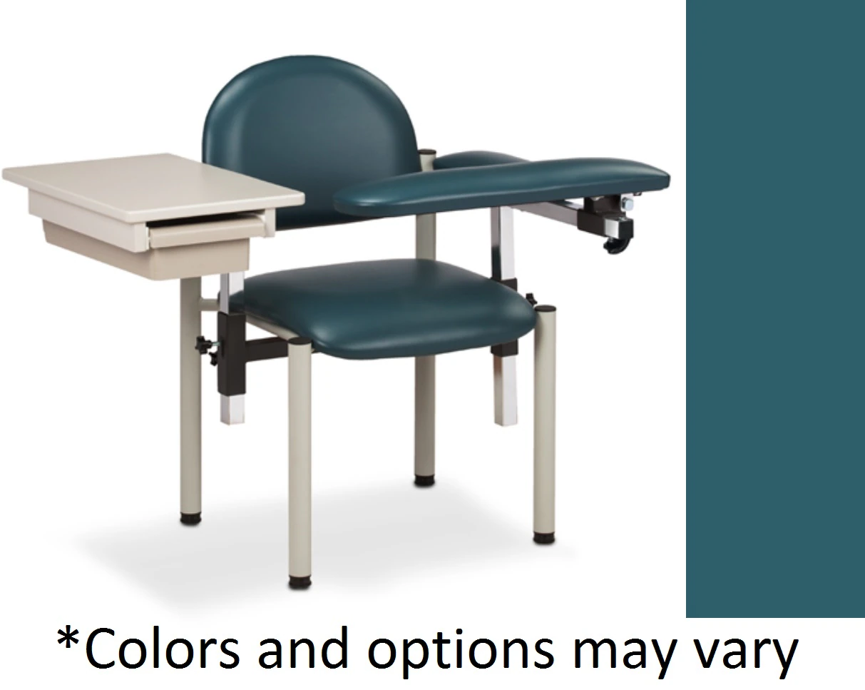 Clinton Industries SC Series Blood Draw Chair with Flip-Up Arm and Drawer, Slate Blue, 300 lb Capacity