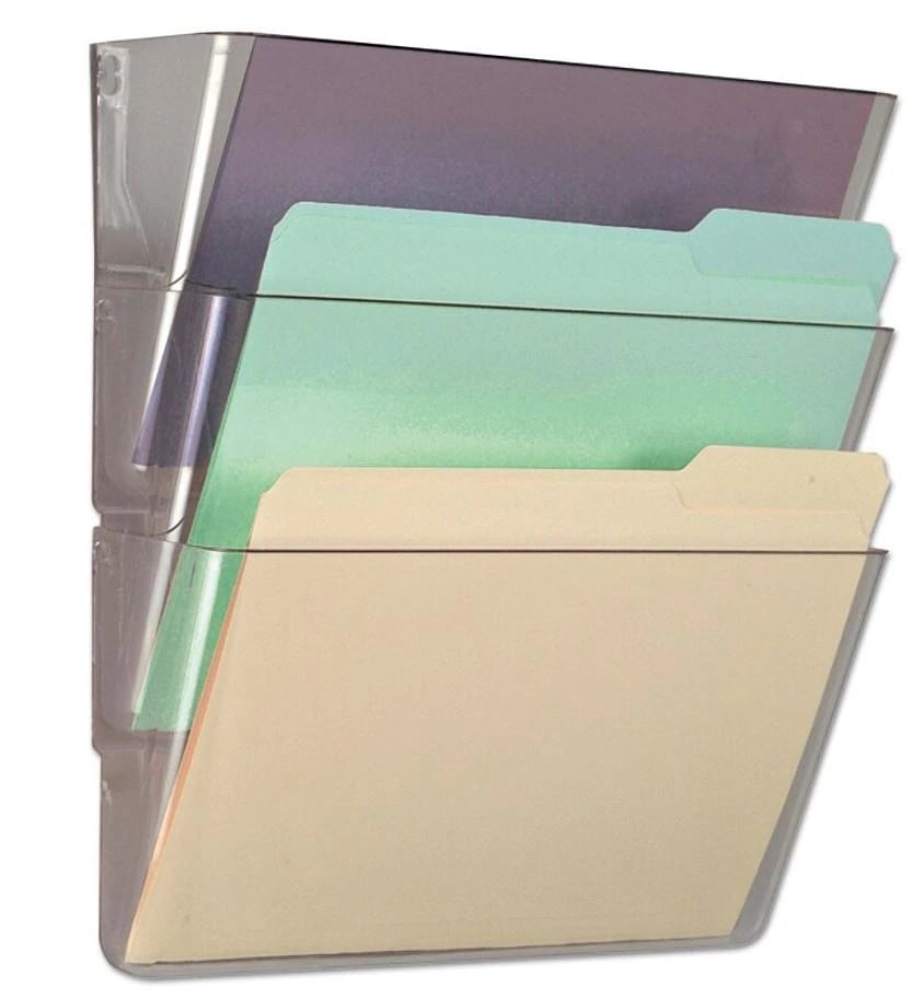 Wall File Set, 3-Pocket, Letter Size, Clear, Universal, 4x13x14"