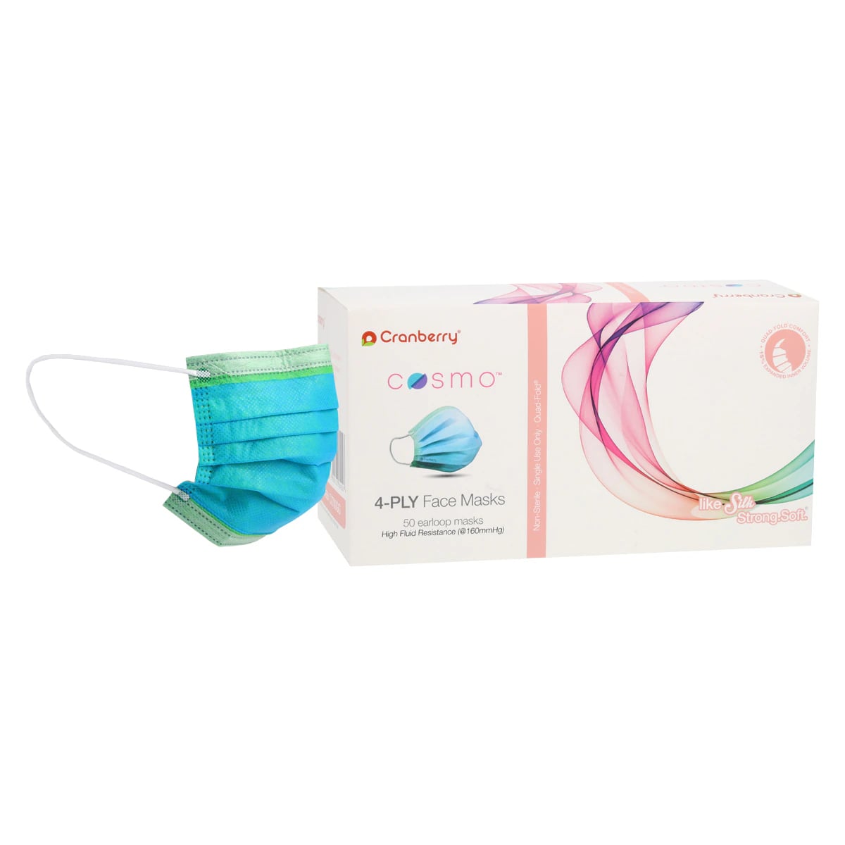 Cranberry Cosmo Procedure Face Mask, ASTM Level 3, Ear Loop, 4-Ply, Galactic Green, 50/Box, C2700GG