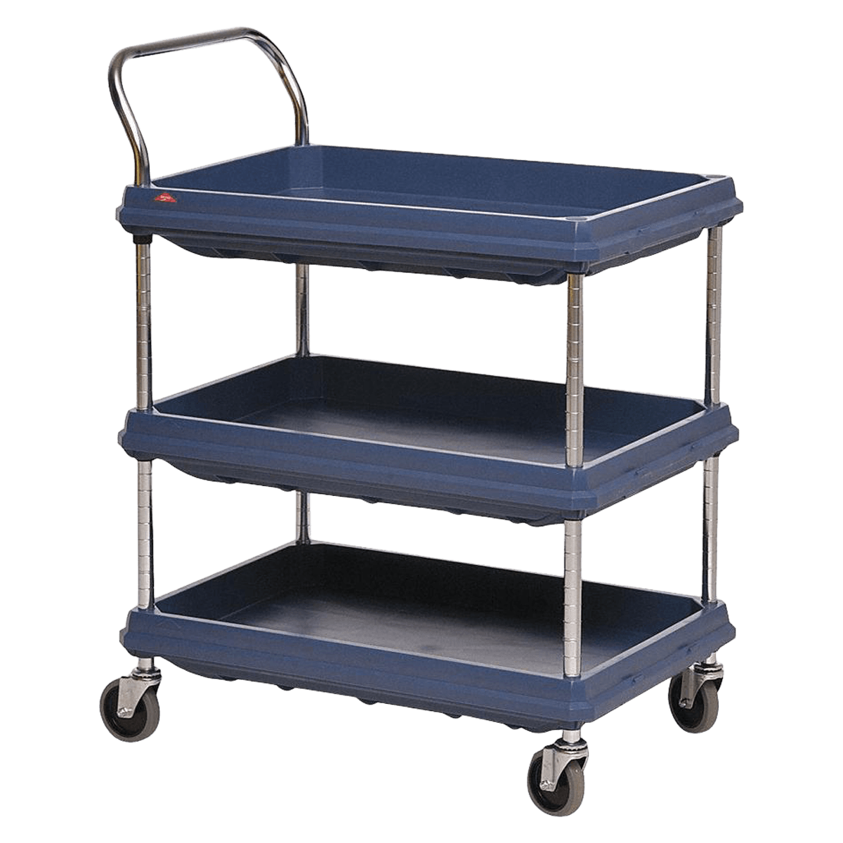 InterMetro Industries Utility Cart, 3 Shelves with Handle, 33.75" x 21.5" x 33.25", 4 Swivel Casters