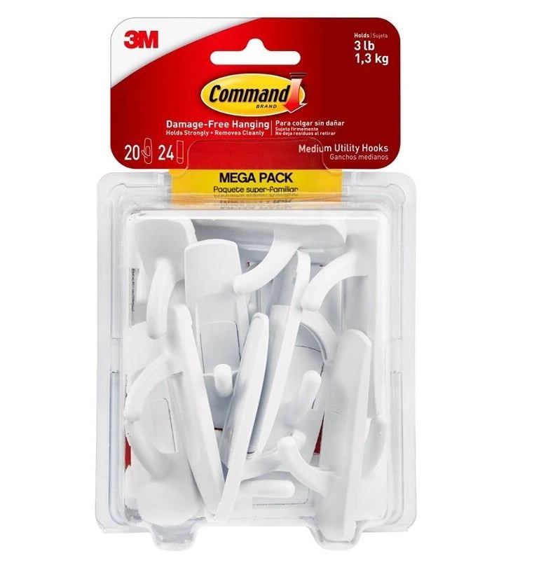 3M Hook Utility Medium White, 20/Package