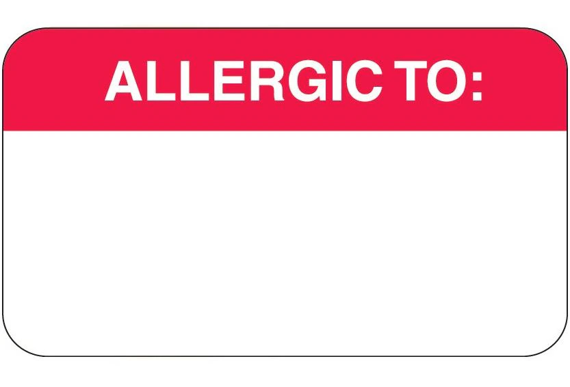 Chart Label Allergic To, Red/White, 250/Roll