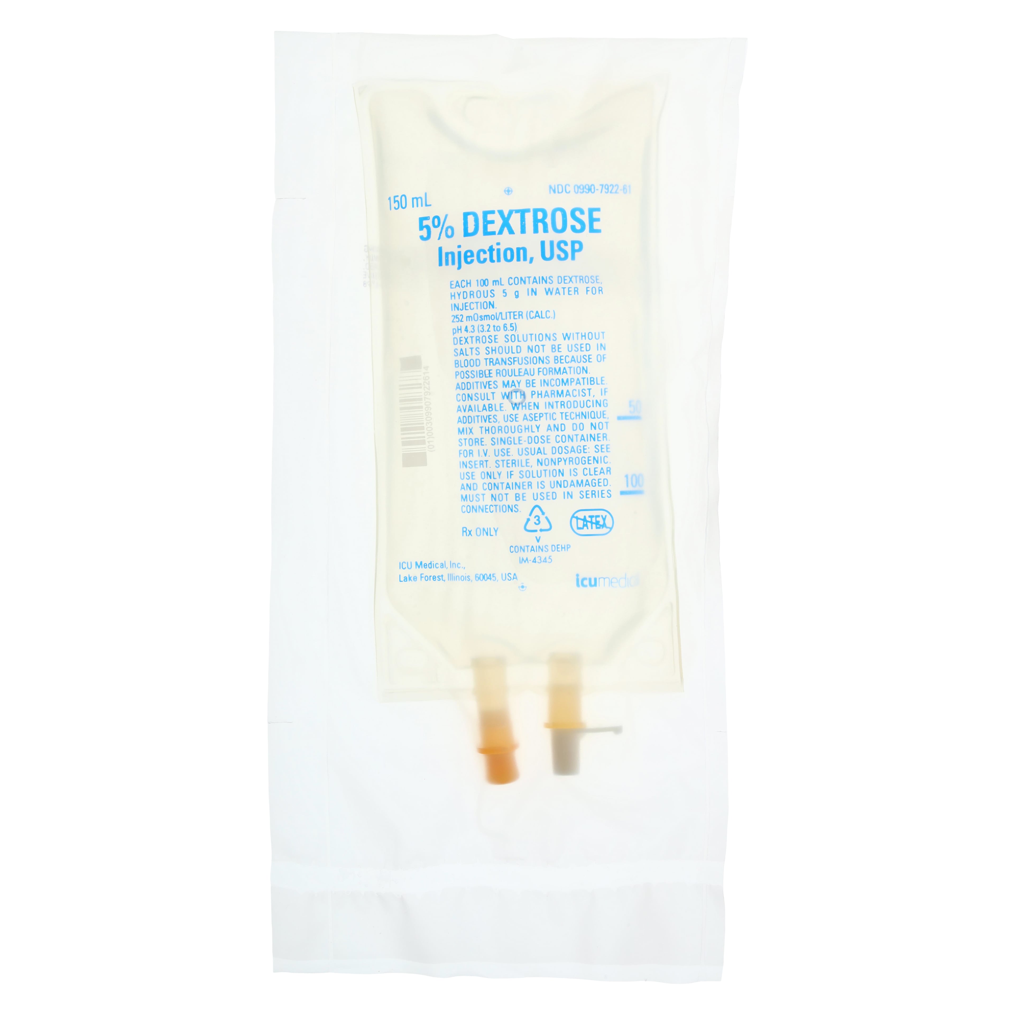Dextrose 5% Injection USP IV Solution Bag, 150 mL, DEHP-Free, 32/Case