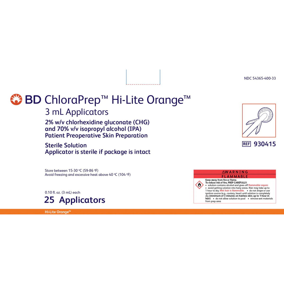 BD ChloraPrep Hi-Lite Applicator Sponge, 3mL, Orange Tint, Sterile