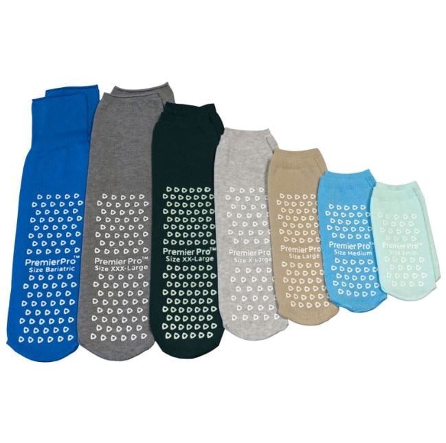 PremierPro Slipper Socks, Polyester Blend, Elastic Cuffs, Adult Unisex, Beige, Large, Single Tread, Reusable, 48 Pair/Case
