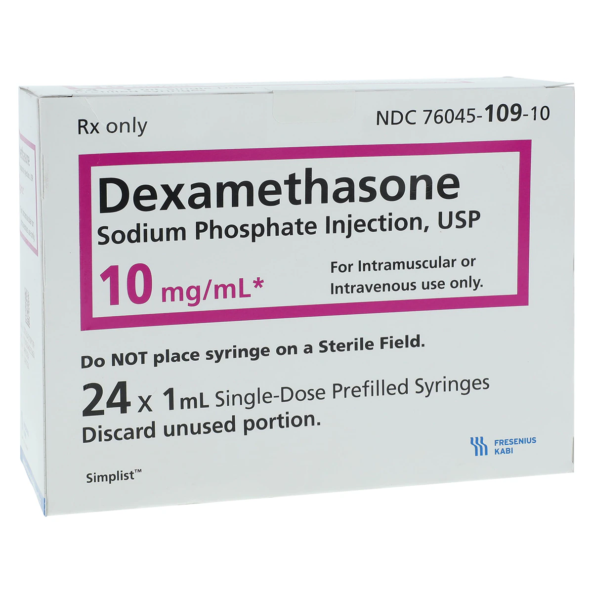 Dexamethasone Sodium Phosphate Injection, 10 mg/mL, 1 mL Prefilled Syringe, 24/Package