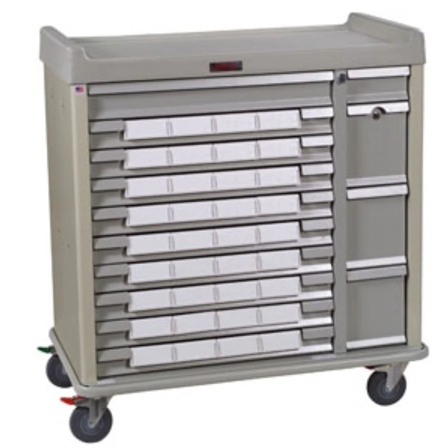 Harloff Standard Line Med-Bin Cart, 36 Bin, 23.5x43x45.75", 14 Drawer, Key Lock