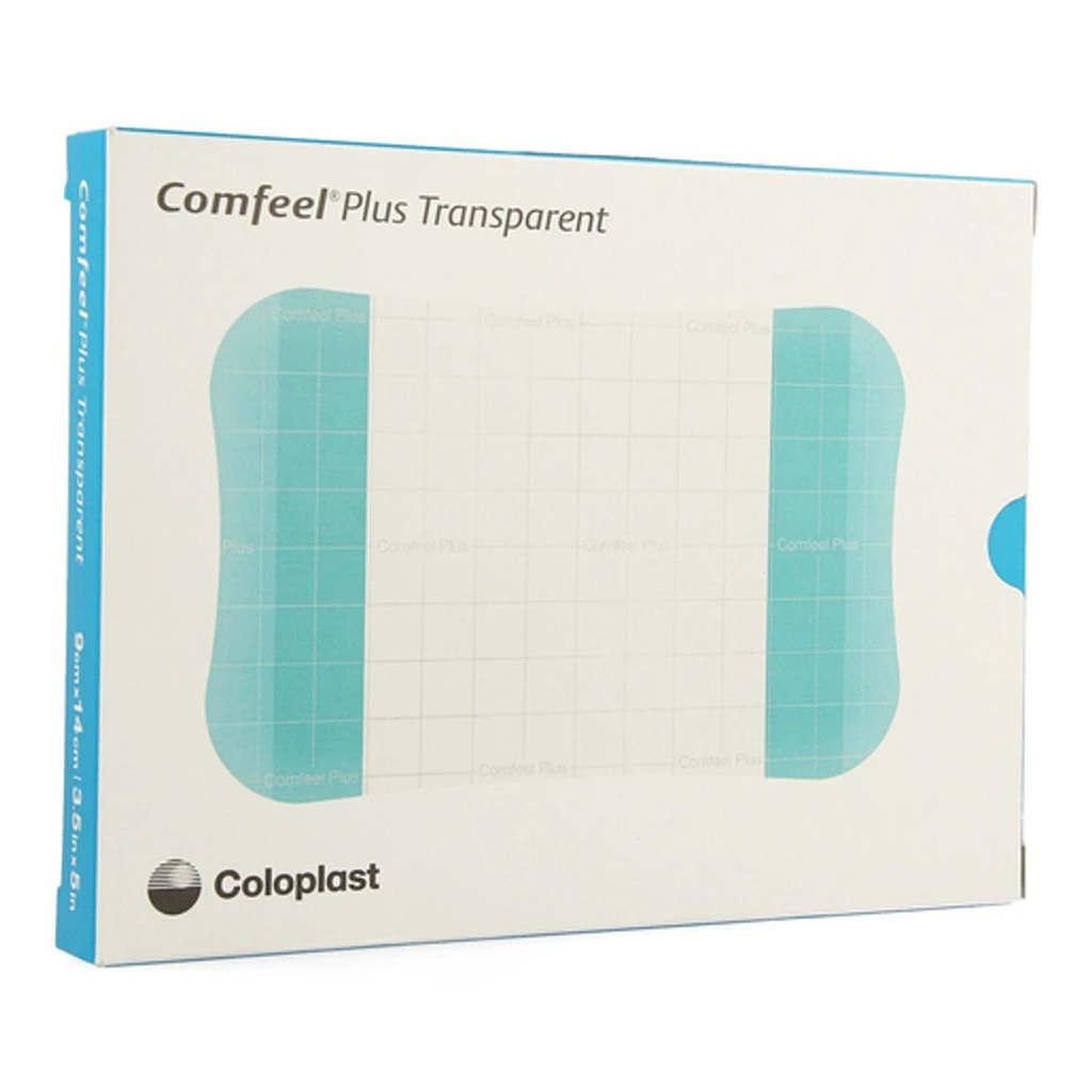 Comfeel Plus Hydrocolloid/CMC/Film Dressing, 3.5x5.5", Sterile, Ultrathin Polyurethane Film, Transparent/Blue