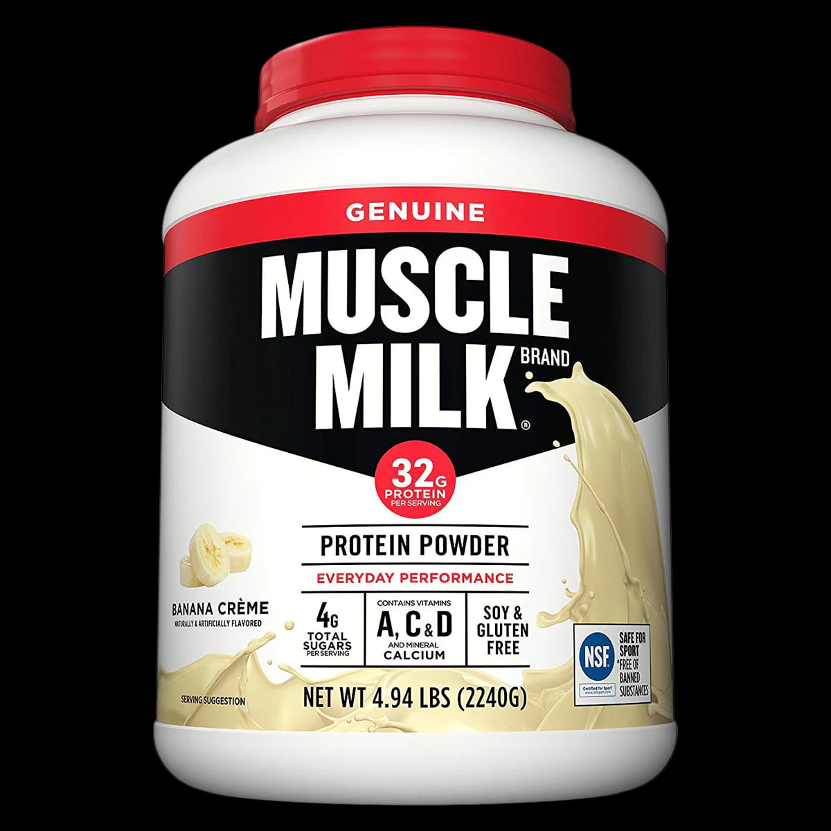 Muscle Milk Genuine Protein Powder, Vanilla Cream, 4.9 lb Tub, 4/Case