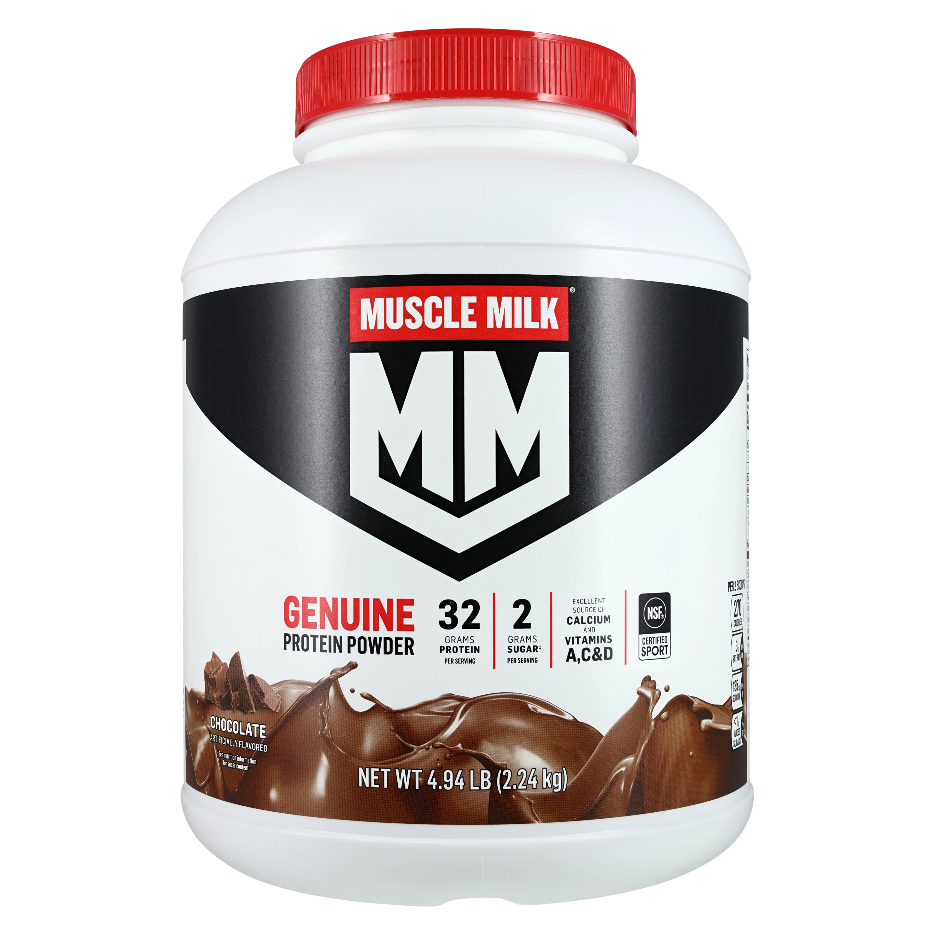 Muscle Milk Genuine Protein Powder, Chocolate, 4.9 lb Tub (4/Case)