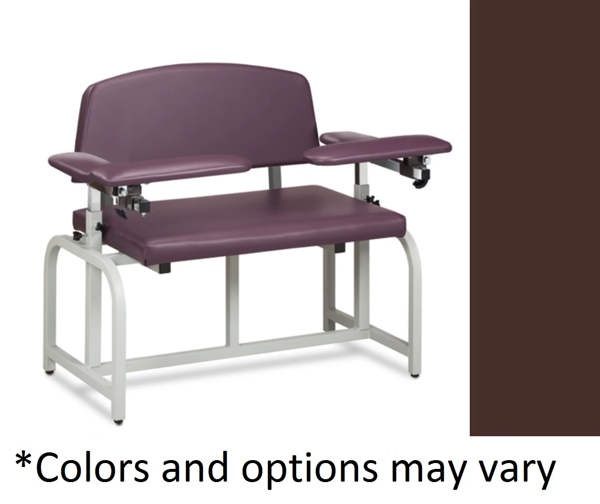 Clinton Industries Lab X Series Bariatric Blood Draw Chair, Burgundy Powder-Coated Steel Frame, 700 lb Capacity, Flip Arm
