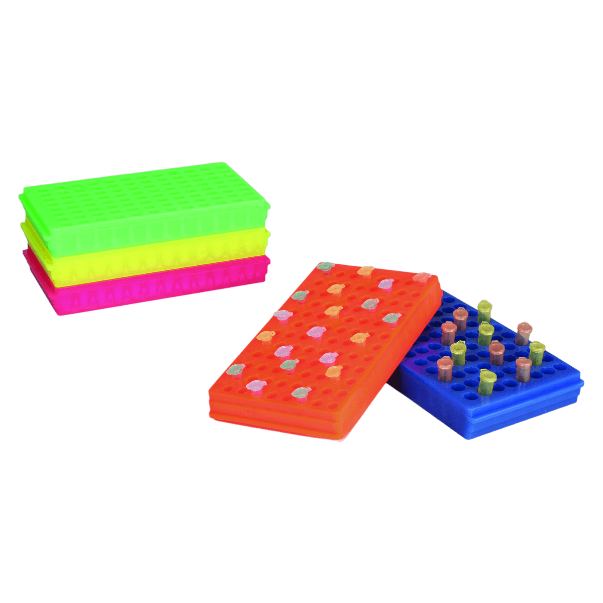 Bel-Art Products Microcentrifuge Tube Rack, Polypropylene, Double-Sided, 96-Place, Assorted Colors, 5/Package