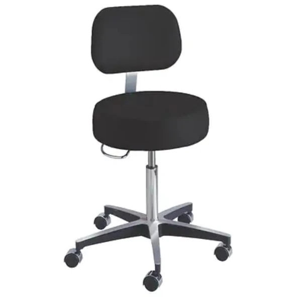 Brewer Pneumatic Exam Stool with Back, Black, 250 lb Capacity