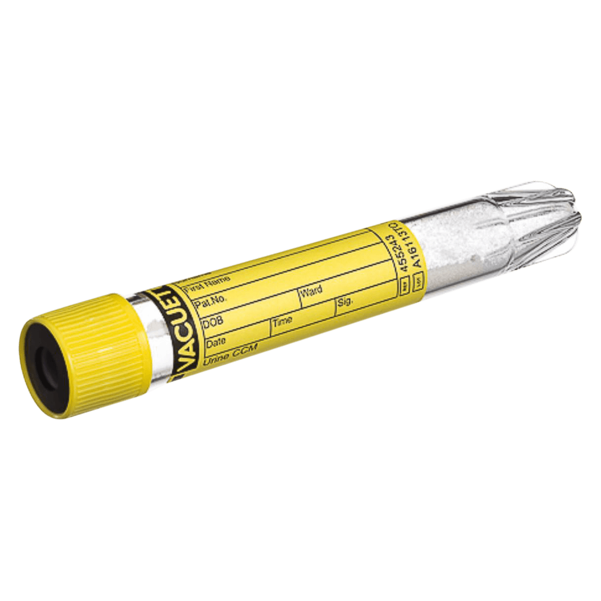 Greiner Bio-One Vacuette Urine Collection Tube, PET, 9mL, Yellow Cap/Black Ring, Sterile, Conical Bottom, 16x100mm, 1200/Case