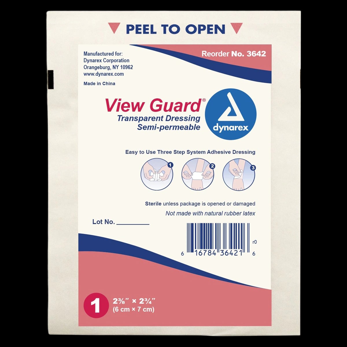 Dynarex ViewGuard Transparent Film Dressing, 2-3/8" x 2-3/4", Sterile, Rectangle, Clear