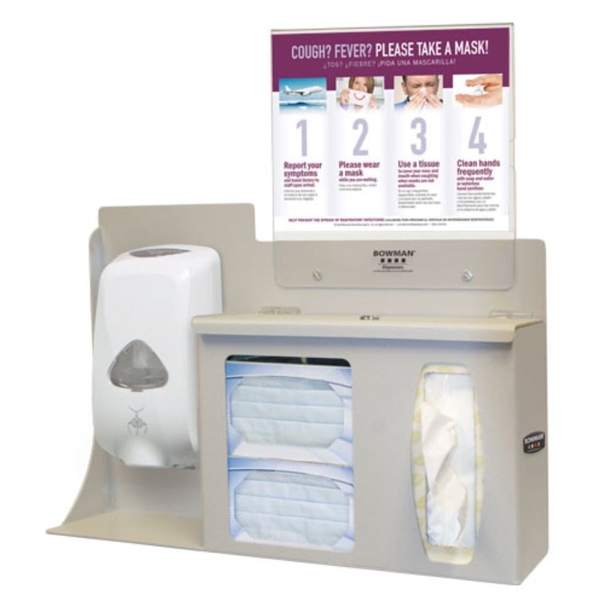 Compliance Kit Cover Your Cough, Quartz Beige PETG/ABS Plastic, Sanitizer/Tissues/Face Masks Dispenser, 01KWC87QE52GSF9MAZWMJSSBBK