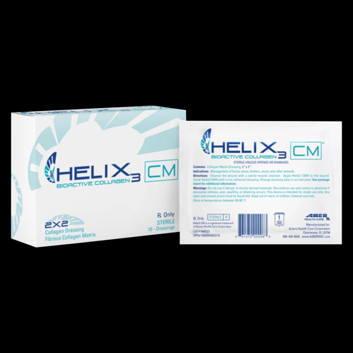 Helix3 100% Bovine Collagen Wound Dressing, 2x2" Sterile Square, Non-Adherent, Highly Absorbent