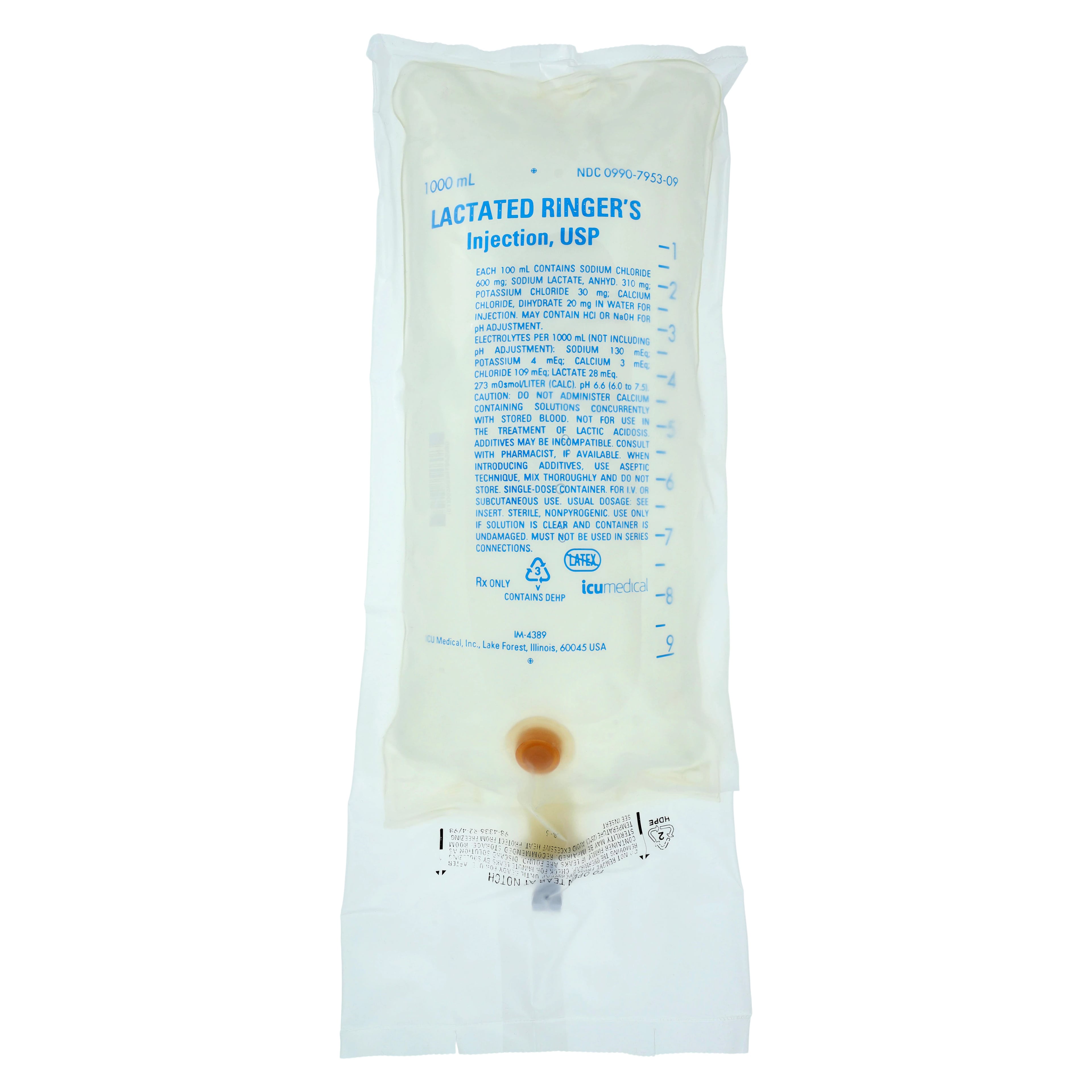 Lactated Ringers Injectable Solution, 1000 mL, Flexible Container, Sterile, DEHP-Free, Latex-Free, Each