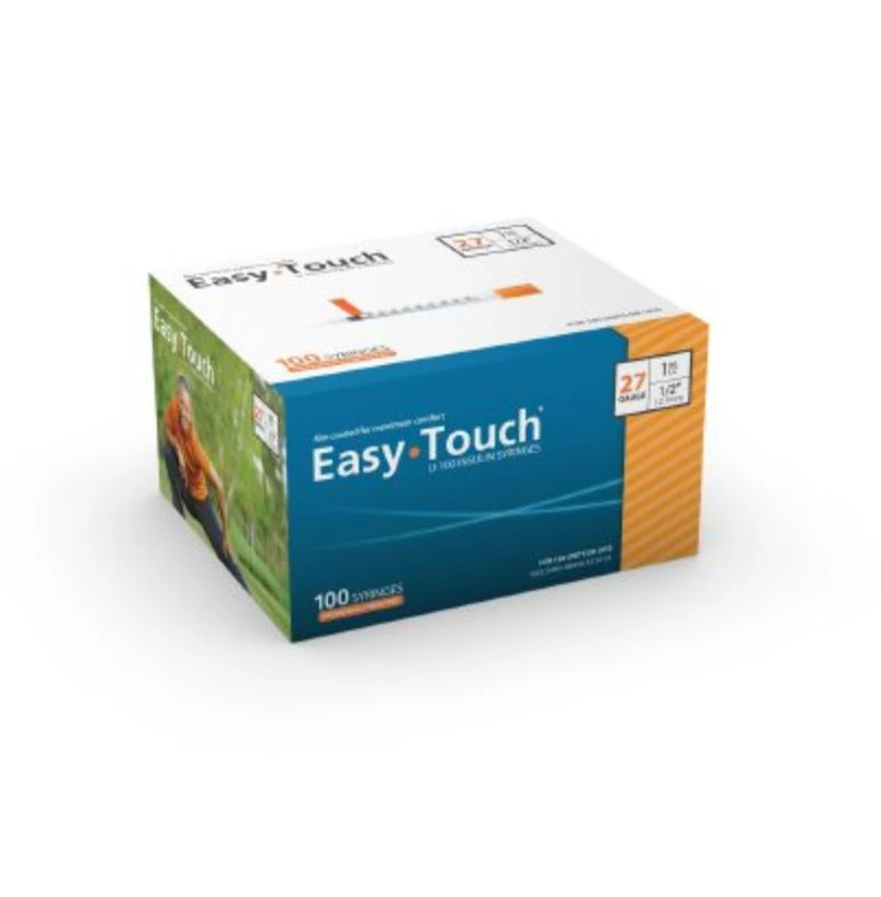 EasyTouch Insulin Syringe with Needle, 27G x 1-1/2", 1cc, Low Dead Space, Sterile, 100/Box