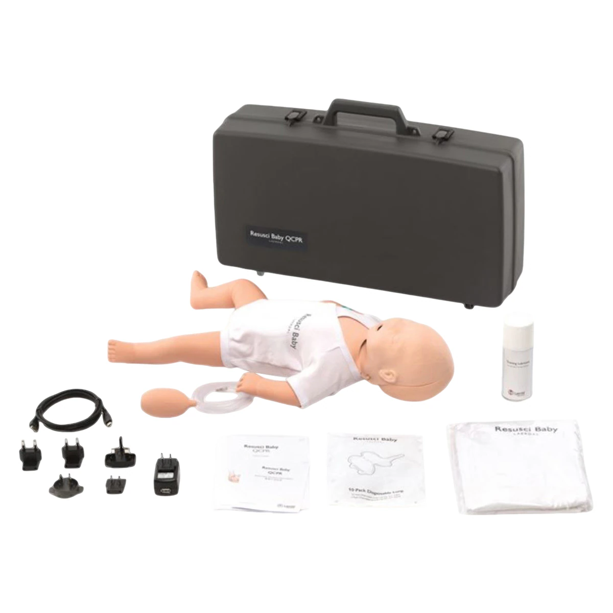 Laerdal Manikin QCPR AW ResusciWireless Full Body Infant Trainer with 5V USB Wall Adapter, Pulse Bulb, and Hard Case