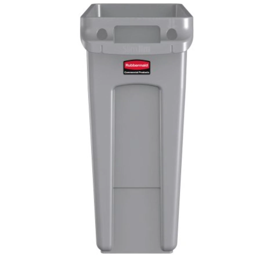 Rubbermaid Commercial Slim Jim Waste Container with Handles, 16 gal, Vented, No Lid, 4/Case