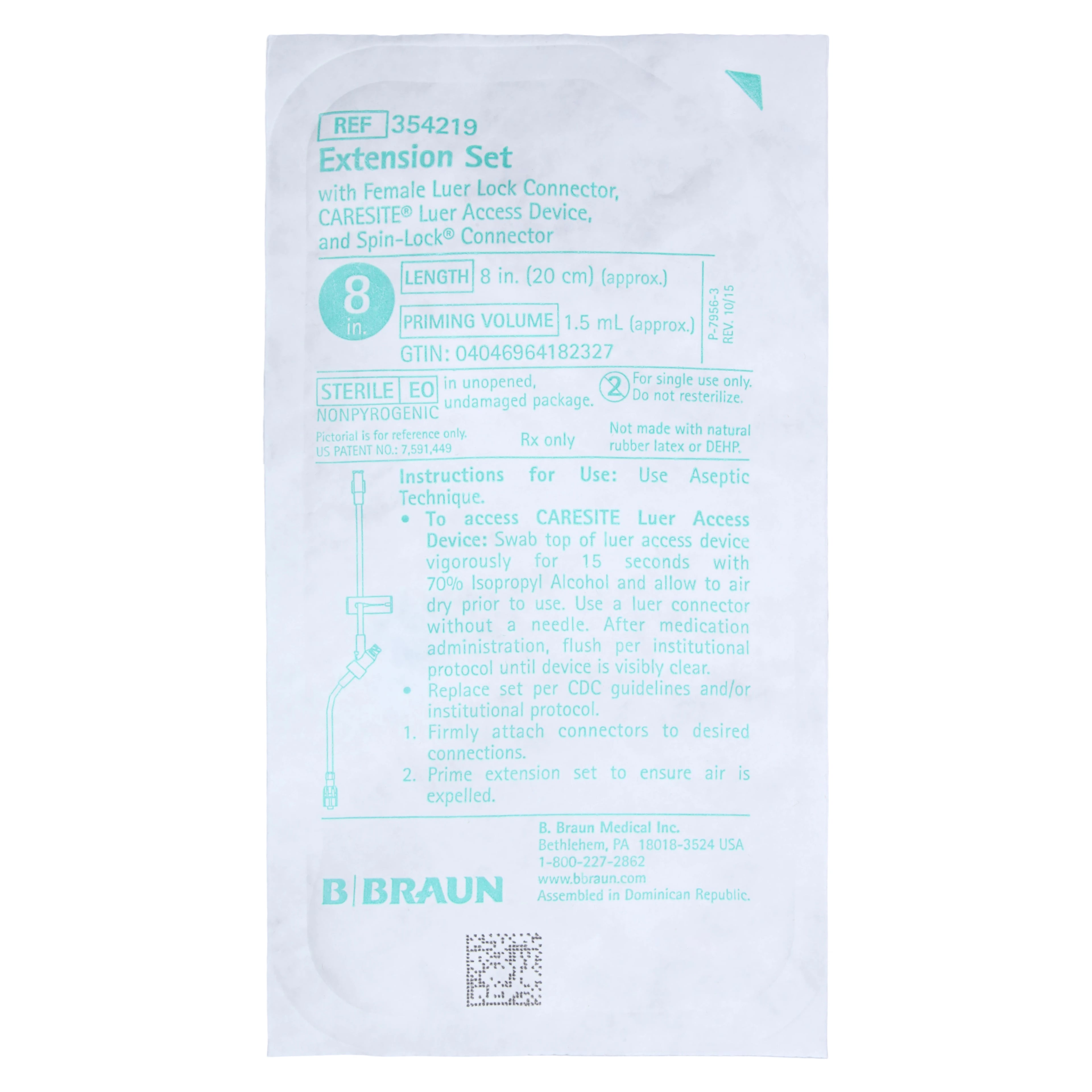B Braun Extension Set Caresite Inj, 8" Slide Clamp, Spin-Lock Connector, Sterile, 50/Case