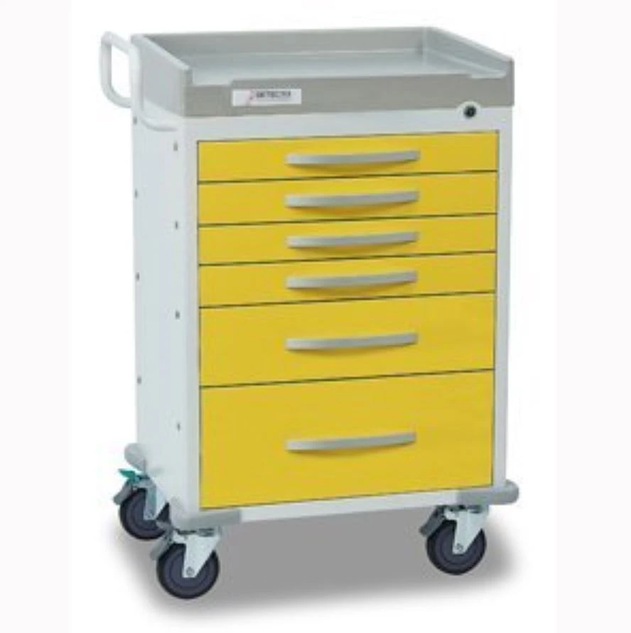 Detecto Rescue Series Isolation Cart, 6 Drawer, Yellow, 27.8 x 21.3 x 41.8 in, 5 in Casters, Key Lock