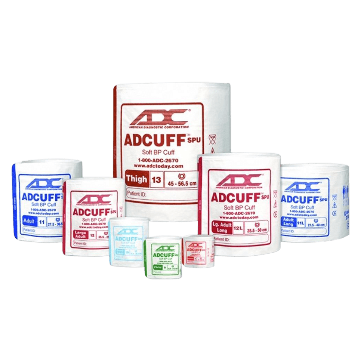 ADC Adcuff Blood Pressure Cuff, 2-Tube, Adult Long, White/Navy Blue, Latex-Free, Each