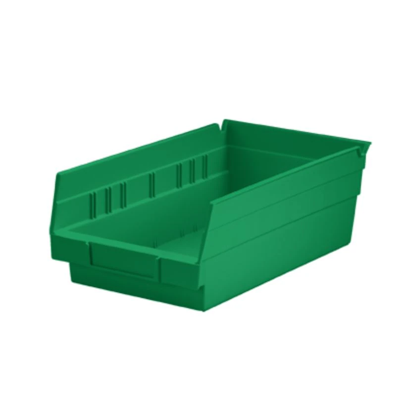 Health Care Logistics Plastic Shelf Bin, Green, with Label Holder, 12" x 7" x 4", Each